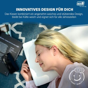 Подушка SISSEL Soft Curve Ніжна підтримка та комфорт В&39язкопружна піна Велюровий чохол, можна прати в пральній машині Полегшення для шиї та хребта, 63 x 31 x 8 см, білий