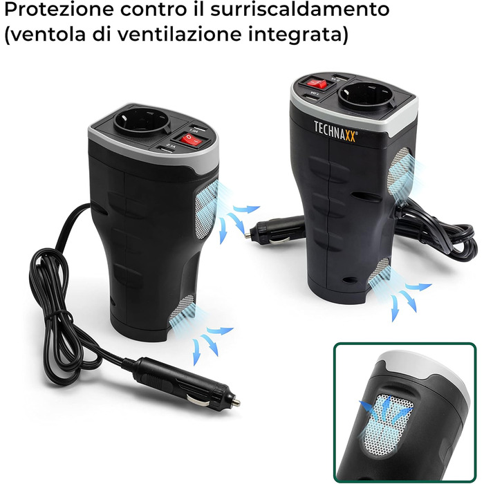 Гніздо прикурювача Technaxx для автомобіля з 2 USB портами - гніздо автомобільного адаптера - перетворювач напруги 12В на 230В - і
