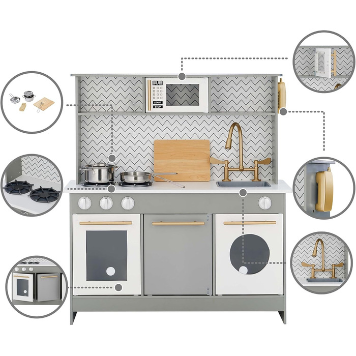 Сіра дитяча кухня Ігрова кухня Дитяча ігрова кухня Дерев&39яна кухня Teamson Kids TD-12681A