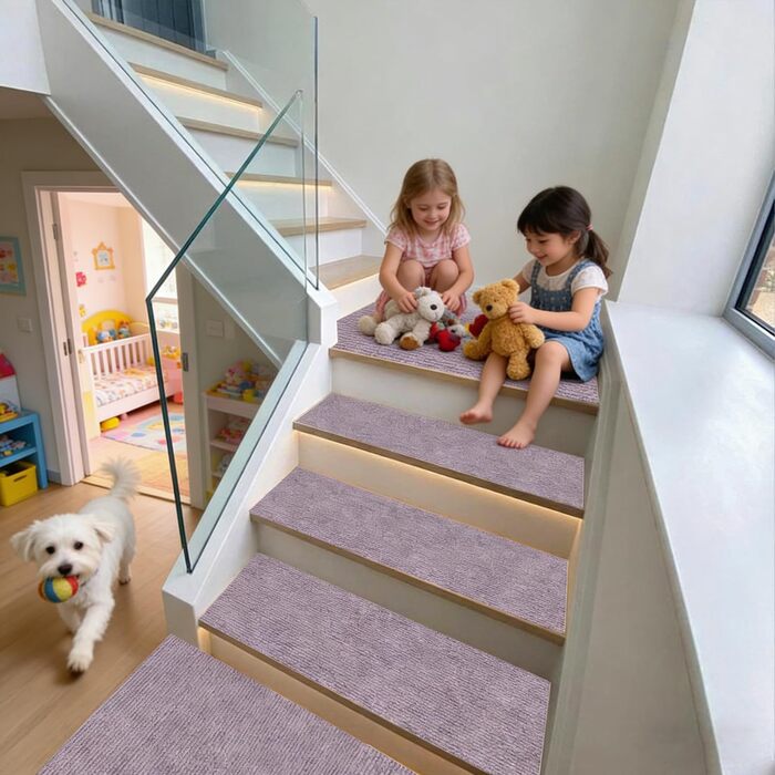 Килимок для сходів 30 x 40 см, приємний на дотик м&39який ворс, самоклеючий та протиковзкий, можна різати, багаторазовий, 5 самоклеючих килимків для сходів, протиковзкий захист сходів для дітей та людей похилого віку, A