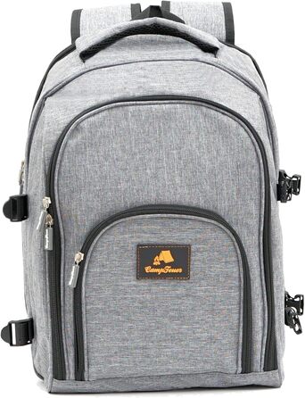 Рюкзак для пікніка CampFeuer з 32 предметів Набір для пікніка для 4 осіб Сірий з тримачем для пляшок, ковдрою для пікніка, відділенням для холодильника та посудом для кемпінгу Рюкзак для відпочинку, рюкзак для кемпінгу