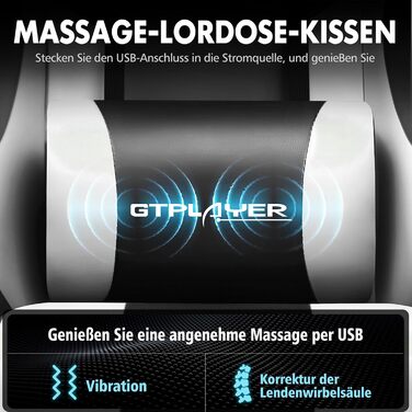 Ігрове крісло GTPLAYER, офісне крісло, масажне ігрове крісло, ергономічне ігрове крісло з підставкою для ніг, підголівником, масажною подушкою для попереку, м&39яке ігрове крісло, обертове крісло, біле, біла штучна шкіра