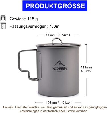 Кемпінговий титановий Бехер Widesea (750 мл)