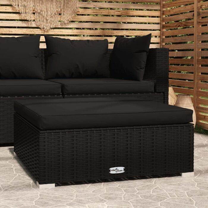 Садовий табурет INLIFE з подушкою чорний 70x70x30 см Poly Rattan