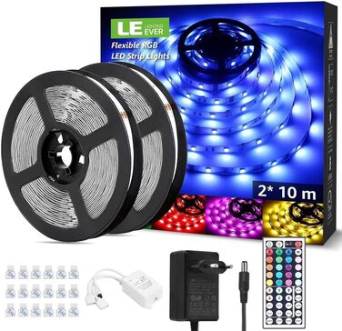 Набір світлодіодних стрічок LE RGB, світлодіодні стрічки 5050 SMD, 12 В, самоклеючі світлодіодні стрічки, гнучка світлодіодна стрічка, світлодіодна стрічка, світлодіодна стрічка IP20, блок живлення та контролер у комплекті (20 м)