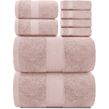 Набір рушників White Classic Luxurious рожевий, бавовна гребінчаста, готельна якість, абсорбуючий, 8 предметів, 2 рушники для ванн
