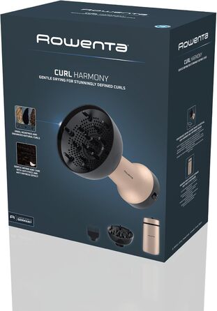 Дифузор для волосся Rowenta Curl Harmony 3-в-1 для кучерявого волосся, ергономічний дизайн, 3 насадки та сумка для зберігання CV7D30E0