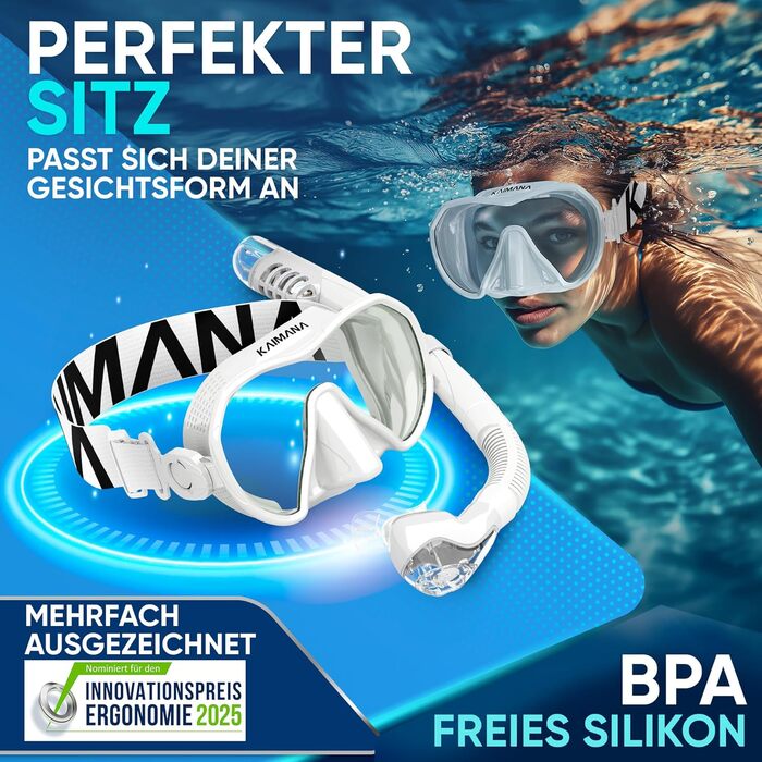 Новий комплект для підводного плавання KAIMANA AquaVision Elite для дорослих, що включає сумку для перенесення, зручну маску для підводного плавання для дорослих, альтернативу масці для підводного плавання, маску для підводного плавання з тканинним/силіко