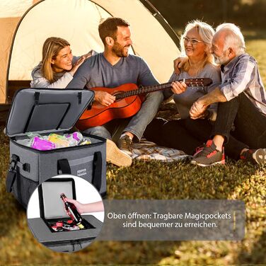 Велика сумка-холодильник 48 л, велика складна сумка-холодильник на 65 банок з верхнім відкриттям, водонепроникна ізольована сумка для покупок XXL, ідеально підходить для поїздок, пікніків, кемпінгу, походів, пляжу, темно-сіра