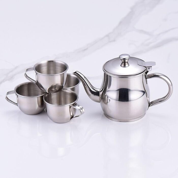 Дитячий набір для чаювання, 10,9 см, нержавіюча сталь, з довгим носиком, з чашками та підносом, розвиваючий ролевий набір для дошкільнят та початківців, для дитячого садка