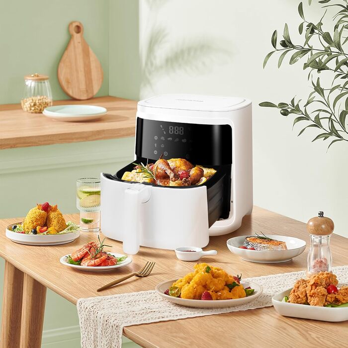 Фритюрниця Aigostar White Cube 7 л XXL Фритюрниця з гарячим повітрям 1900 Вт, 7 програм, підтримка тепла, 20 рецептів, без олії, для 6-10 осіб, фритюрниця з цифровим світлодіодним сенсорним екраном