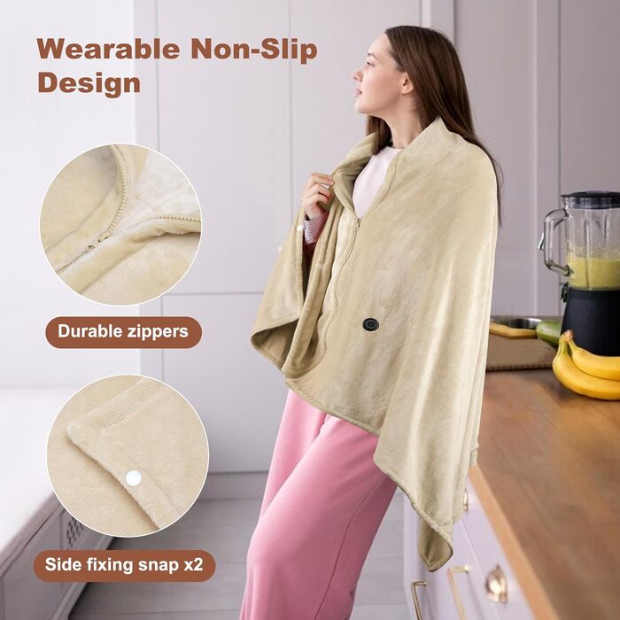 Бездротова ковдра з підігрівом з акумулятором 10000 мАг, електрична фланелева ковдра з підігрівом 160x90 см, портативна для жінок та чоловіків, 3 рівні нагріву, можна прати для дому, офісу, кемпінгу, хакі