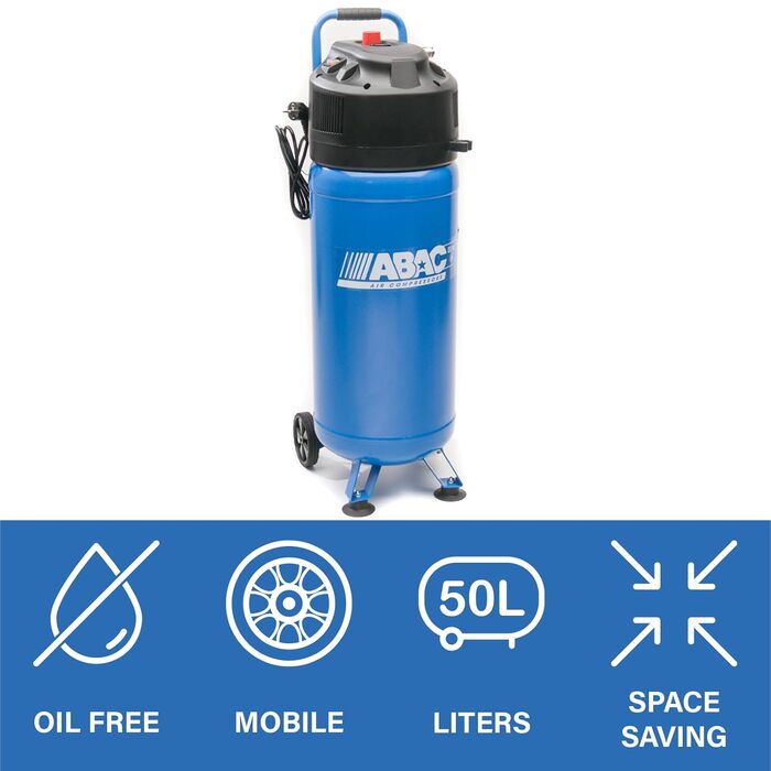 Вертикальний повітряний компресор EASE-AIR 50V, безмасляний повітряний компресор, максимальний тиск 10 бар, потужність 2 к.с., бак