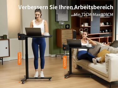 С-подібний журнальний столик, регульований по висоті з колесами, мобільний стіл з шухлядами, невеликий столик для ноутбука з регульованою висотою, пневматичний стоячий стіл для дивана, ліжко, вітальня, чорний, 75 x 45 см