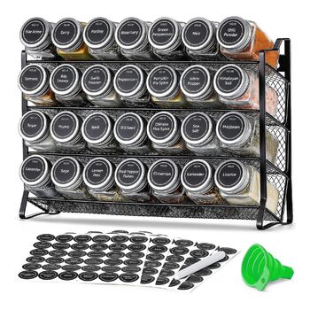 Настінна підставка для спецій, кухонний органайзер з 28 банками для спецій та 180 етикетками для спецій, прозора, для кухні, стільниці, шафи, комори