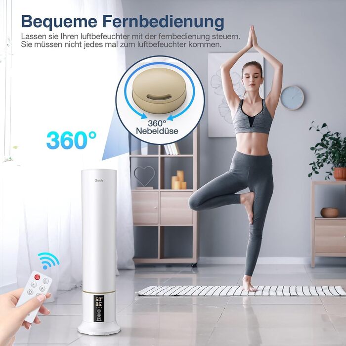 Зволожувач повітря Grelife 9 л, зволожувач повітря з верхнім заповненням для спальні, дитячої, автоматичне вимкнення, 3 налаштуван