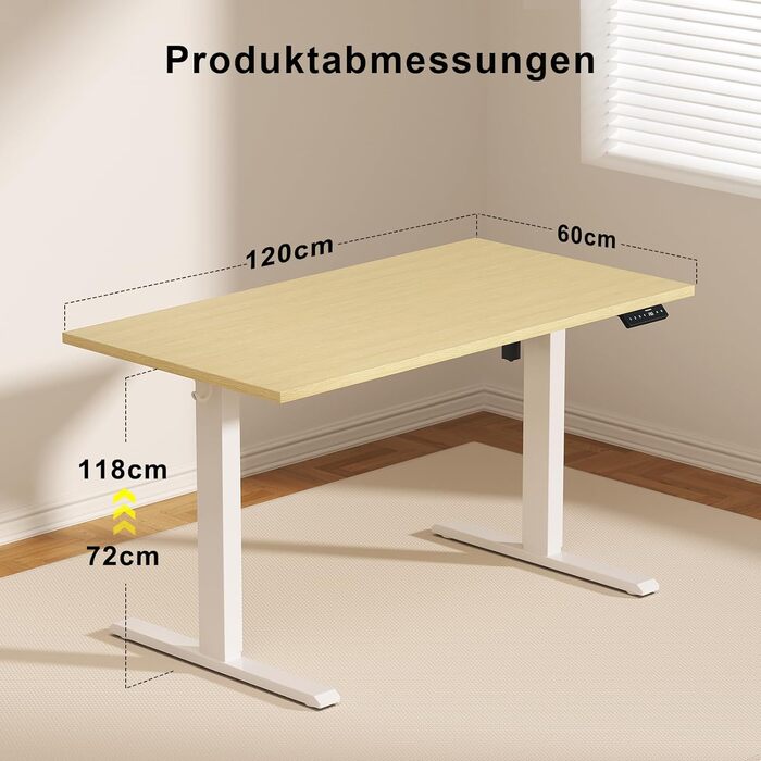 Повністю настільний стіл з регулюванням висоти, електричний комп&39ютерний стіл 120 x 60 см, стіл для роботи сидячи та стоячи з цільною стільницею, стіл для роботи стоячи з 4 функціями пам&39яті, дуб 120 x 60 см, дуб