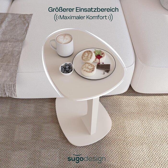 Приставний столик для дивана з колесами, маленький С-подібний приставний столик, столик для дивана стильного пісочно-бежевого кольору, маленький журнальний столик для вітальні, ідеальна поверхня для ноутбуків, чашок - Norma