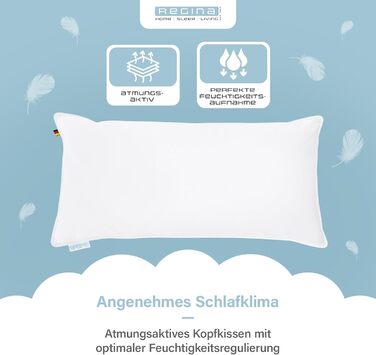 Подушка Regina Home з 3 камерами - 40x80 см - Ергономічна подушка для шиї з 10 пір&39я та 90 пуху - Можна прати та підходить для алергіків - 100 бавовна, 3 камери, 40 x 80 см