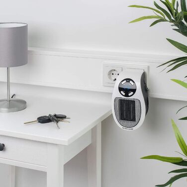 Підключається до розетки побутової техніки Sichler Керамічний вентилятор-обігрівач з термостатом, таймером, дисплеєм, 500 Вт (Маленький обігрівач для розетки, підключається до розетки, для людей похилого віку)