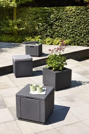 Холодильник / Бічний столик Ice Cube, Імітація ротанга, Пластик, Графіт, 218759