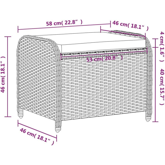 Табурет садовий з подушкою сірий 58x46x46 см Poly Rattan,365734