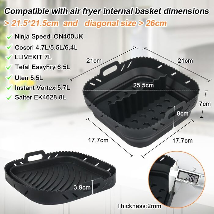 Силіконова форма BYKITCHEN для фритюрниці Ninja Speedi ON400EU/COSORI 5.5 л, аксесуари для фритюрниці для Philips XL 6.2 л, форма для випічки аерофритюрниці з роздільниками для Cecotec/Princess/Tefal