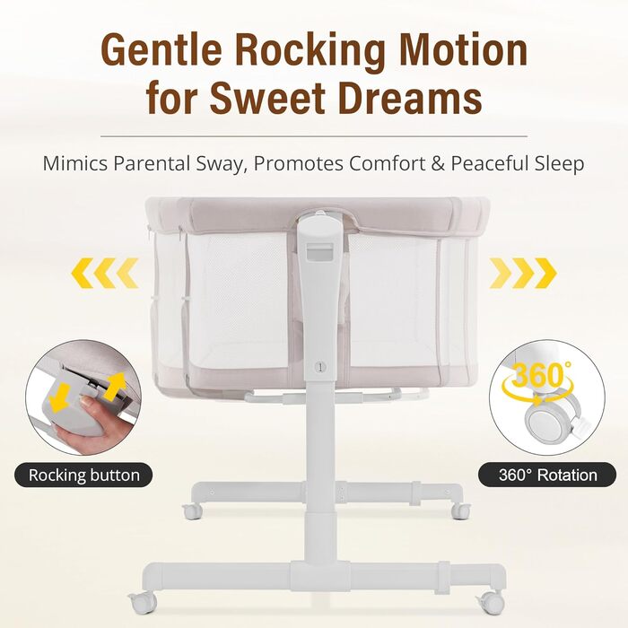 Дитяче ліжечко-колиска - Дитяче ліжко-колиска з колесами, пружинна колиска для немовлят - Комплект ліжечка для подорожей - Розсувне дитяче ліжко - Безпечне спальне місце для малюків, бежевий