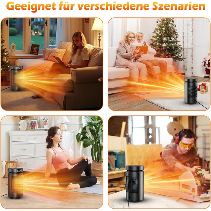 Ефективний, енергозберігаючий вентилятор-обігрівач, керамічний PTC потужністю 1500 Вт, тихий лише 34 дБ З термостатом, 12-годинним таймером та безпечним захистом від перегріву та перекидання - ідеально підходить для спалень з дистанційним керуванням, чорн