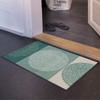 Килимок для дверей Salonloewe Nestor кольору шавлійно-бежевого, що миється, 50 x 75 см, вхідний килимок, брудозбірний килимок, зелені кола, 50 x 75 см (прямокутний), зелений
