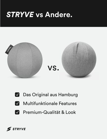 М&39яч для вправ STRYVE Office 65,70 см - Ергономічний м&39яч для вправ з чохлом, який можна прати, та захистом від перекочування, включаючи повітряний насос - Вантажопідйомність до 150 кг - Як офісний стілець, табурет 65 см, тканина Casual Grey