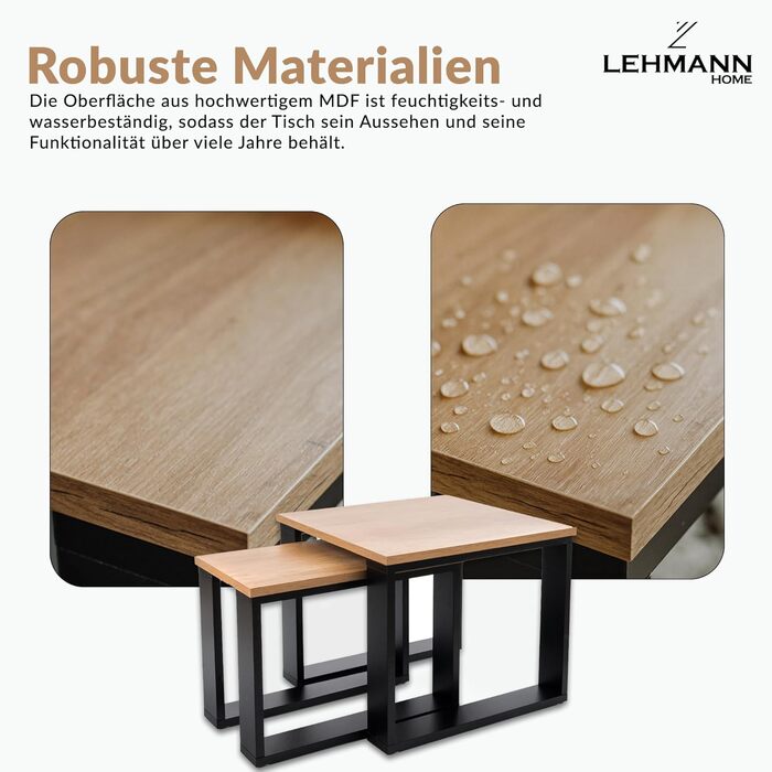 Дерев&39яний стіл для вітальні LEHMANN, комплект журнальних столиків із 2 шт. у 2 розмірах, дерев&39яний приставний столик, стіл для вітальні для дивана з чорним каркасом та дерев&39яною стільницею, комплект приставних столиків для вітальні, простий сучас