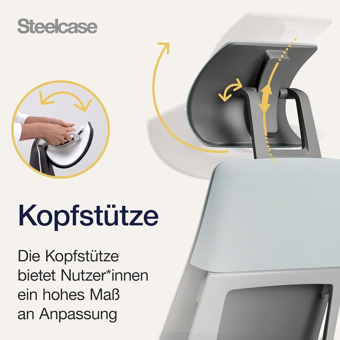 Ергономічне офісне крісло Steelcase Gesture з підлокітниками на 360, 3D-функцією поперекової підтримки Live Back, регульованим підголівником, Storm Horizon, 66 x 62,5 x 107 см, Storm Horizon з підголівником