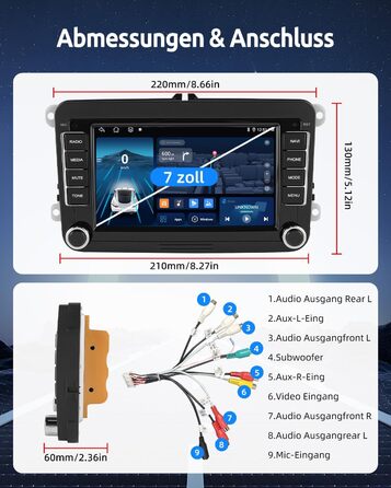 Автомобільне радіо Essgoo 464G Android 14 для VW Caddy Golf MK5 6 Polo Passat Seat RCD330 з бездротовим CarPlay Android Auto, 2 Din радіо з 7-дюймовим сенсорним екраном Bluetooth FM RDS GPS WiFi
