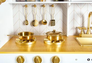 Сучасна дерев&39яна дитяча кухня Leomark з аксесуарами золото Стильна ігрова кухня з духовкою, мийкою та аксесуарами Дерев&39яна і