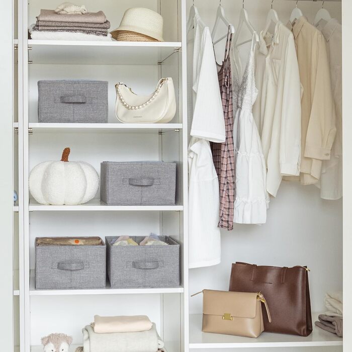 Органайзери для джинсів GRANNY SAYS, органайзер для штанів на 4 предмети для гардеробу, світло-сірі коробки для зберігання, складний органайзер для одягу, светрів та іншого.