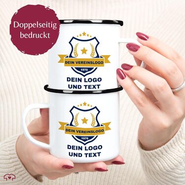 Емальована кружка, бляшана кружка - фотозображення - подарунок з логотипом клубу, створіть свій власний дизайн з логотипом та текстом вашого клубу 300 мл - біла/чорна - кавова кружка, кружка з фотографією компанії, персоналізована, мій 1 біла/чорна