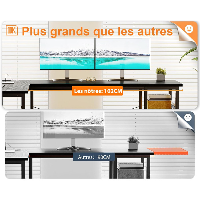 Ігровий стіл ODK, двосторонній ігровий стіл 150102 см з 2 розетками та 2 портами зарядки USB, кутовий стіл з максимальною організацією та місцем для зберігання, чорний 150102 см чорний