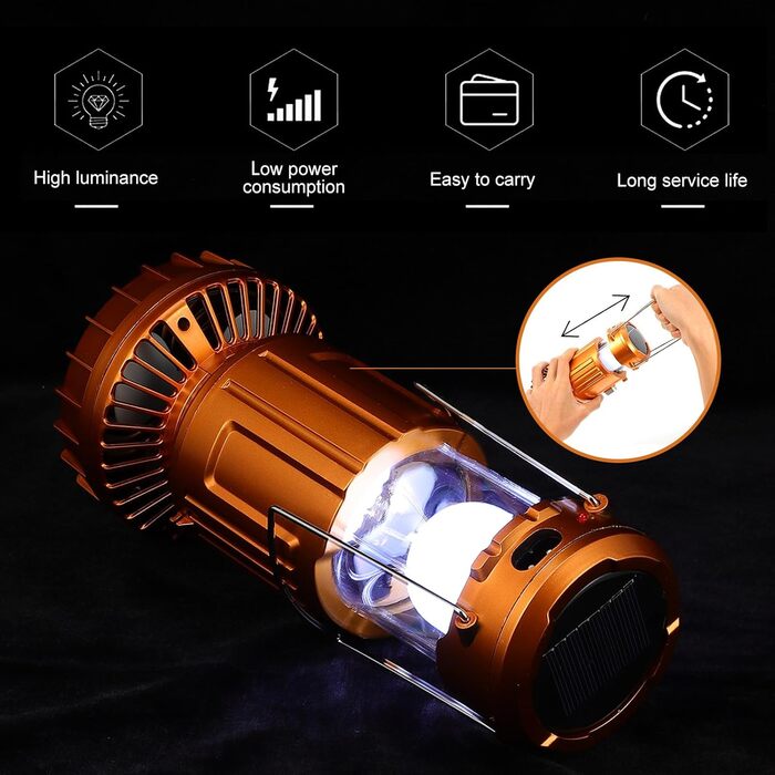 Сонячний світлодіодний багатофункціональний портативний ліхтар для кемпінгу PACKOVE з міцним корпусом, акумуляторний USB, для нічної риболовлі та використання на свіжому повітрі, випадковий колір