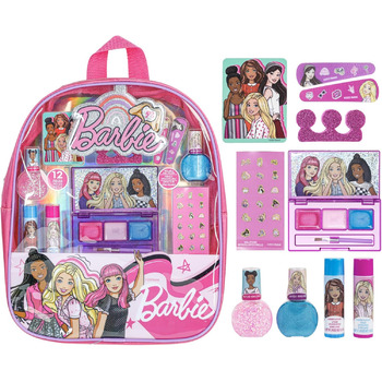 Набір рюкзака Барбі, наповнений макіяжем, включаючи бальзам для губ, лак для нігтів, пилочку для нігтів, банти для волосся та інші аксесуари. Для дітей віком від 3 років, підходить для вечірок, ночівель та перевтілень. Від Townley Girl Barbie Pink.