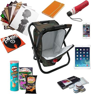 Складаний стілець для кемпінгу табурет Рюкзак Zology з ізольованою сумкою для пікніка з охолоджувачем, камуфляжне портативне туристичне сидіння Сумка для стільця для зовнішньої риболовлі в приміщенні Подорожі Пляжне барбекю