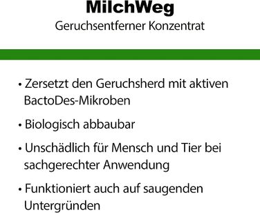 Спеціальний нейтралізатор запаху MilchWeg 1л концентрат з пляшкою для розпилення - Ензимний очищувач з ефектом BIO мікробів проти запаху молока - Засіб для видалення згірклого жиру з вершків, жиру, олії 1л (1 упаковка)