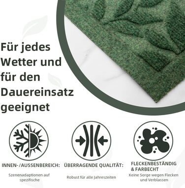 Зелений килимок для дверей для приміщень та вулиці з протиковзкою функцією, килимок для уловлювання бруду, міцний та довговічний гумовий килимок для дверей, (зелений, 45x75 см) 45 x 75 см (прямокутний) зелений