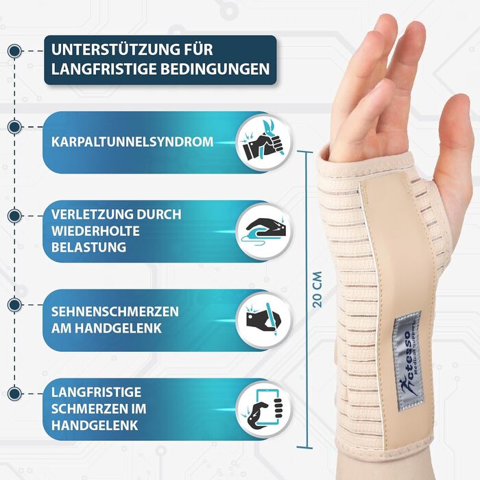 Активний бандаж на зап'ястя Actesso Active Wryist Spint - Полегшення при синдро-розтягненнях зап'ястного каналу, RSI та тендиніті/тендиніті (чорний, праворуч) (бежевий праворуч, L)