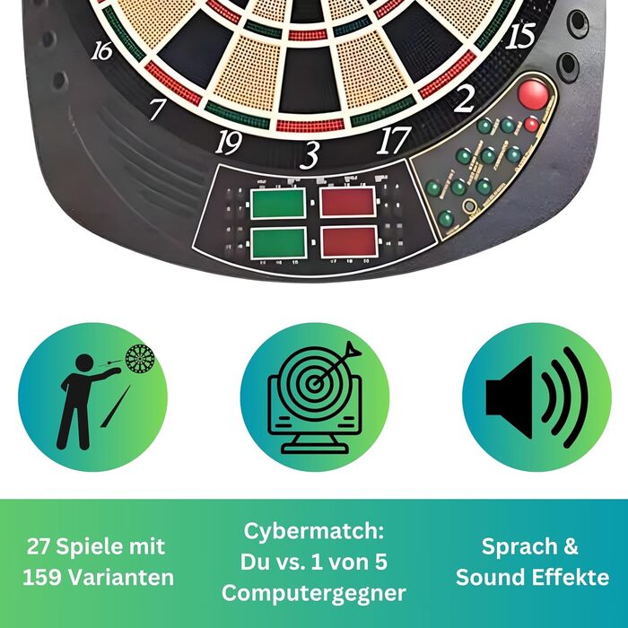 Найкращий спортивний електронний дартс Coventry - 27 ігор зі 159 варіаціями, до 16 гравців, 12 дротиків та запасні наконечники, світлодіодні дисплеї, звуковий ефект (білий павук)