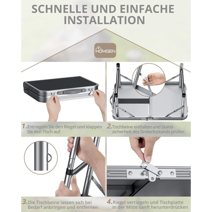Складаний стіл для пікніка HOMGEN 58x40 см, регульована висота у 3 напрямках, розкладний стіл, стіл для пікніка, балкон, стіл для барбекю, садовий стіл, кемпінговий стіл, легкий та портативний для активного відпочинку, балкону, саду - чорний