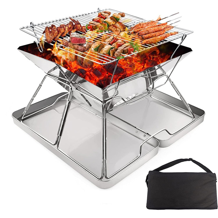 Портативна дров&39яна піч з нержавіючої сталі KAHEIGN, складна гриль-гриль для барбекю, нержавіюча сталь з сумкою для перенесення, кемпінгу, пікніків та барбекю