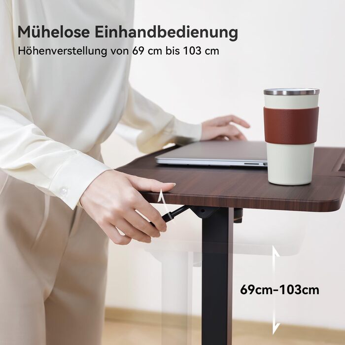 Приліжковий столик SIHOO D01 Стіл для ноутбука з регульованою висотою та можливістю нахилу на колесах для використання в лікарнях та вдома, темно-коричневий