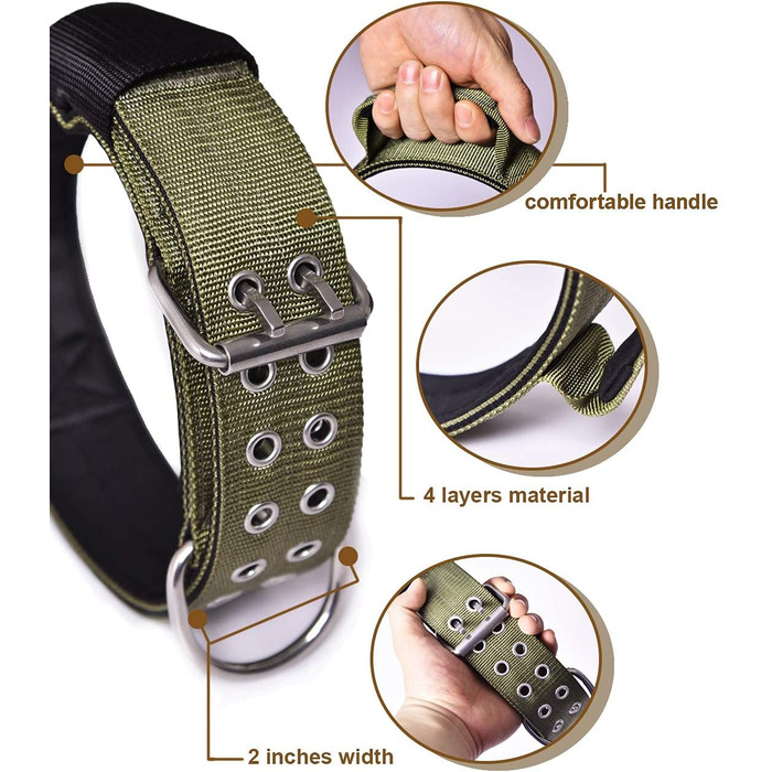 Тактичний нашийник для великих собак 5 см, міцний нейлоновий нашийник K9 з ручкою для контролю, камуфляжний, товщина 0.6 см, розмір L (48-60 см), армійсько-зелений