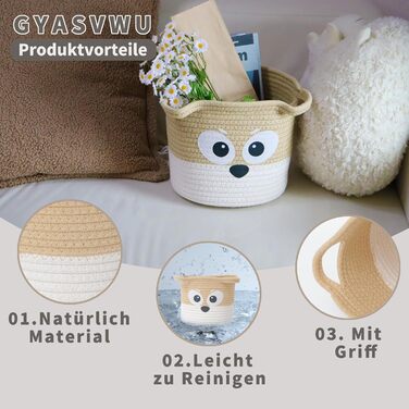 Плетений круглий кошик для зберігання GYASVWU, маленький декоративний кошик з ручкою, плетений кошик-полиця, в&39язаний кошик білий, органайзер для кошиків, кошики для полиці/зберігання іграшок для собак/дітей/подарунків (білий бежевий)
